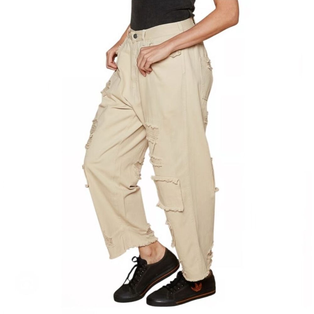 Pol Distressed Cropped Patchwork Details Raw Hem … - image 3